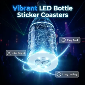 LED-valolla varustettu pullotarra-lasinalusta